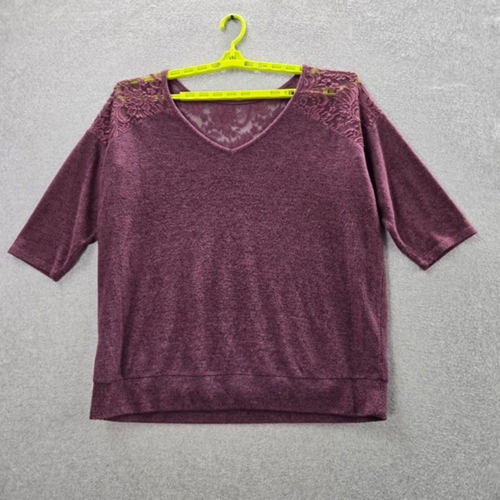 Torrid Women Sweater‎ 1 Purple Super Soft Plush Sheer Back 3/4 Sleeve